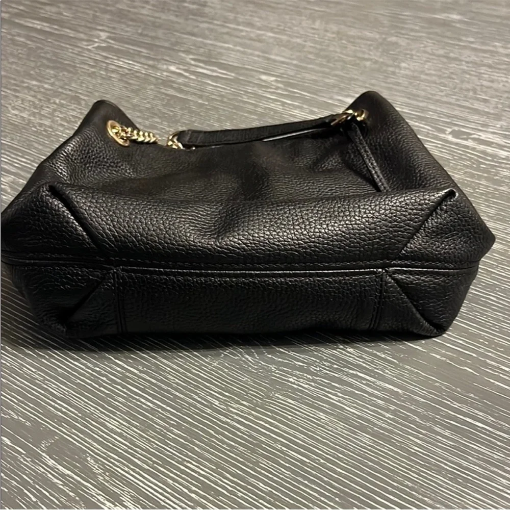 Michael Kors Black Pebbled Leather Shoulder Tote with Gold Chain Strap